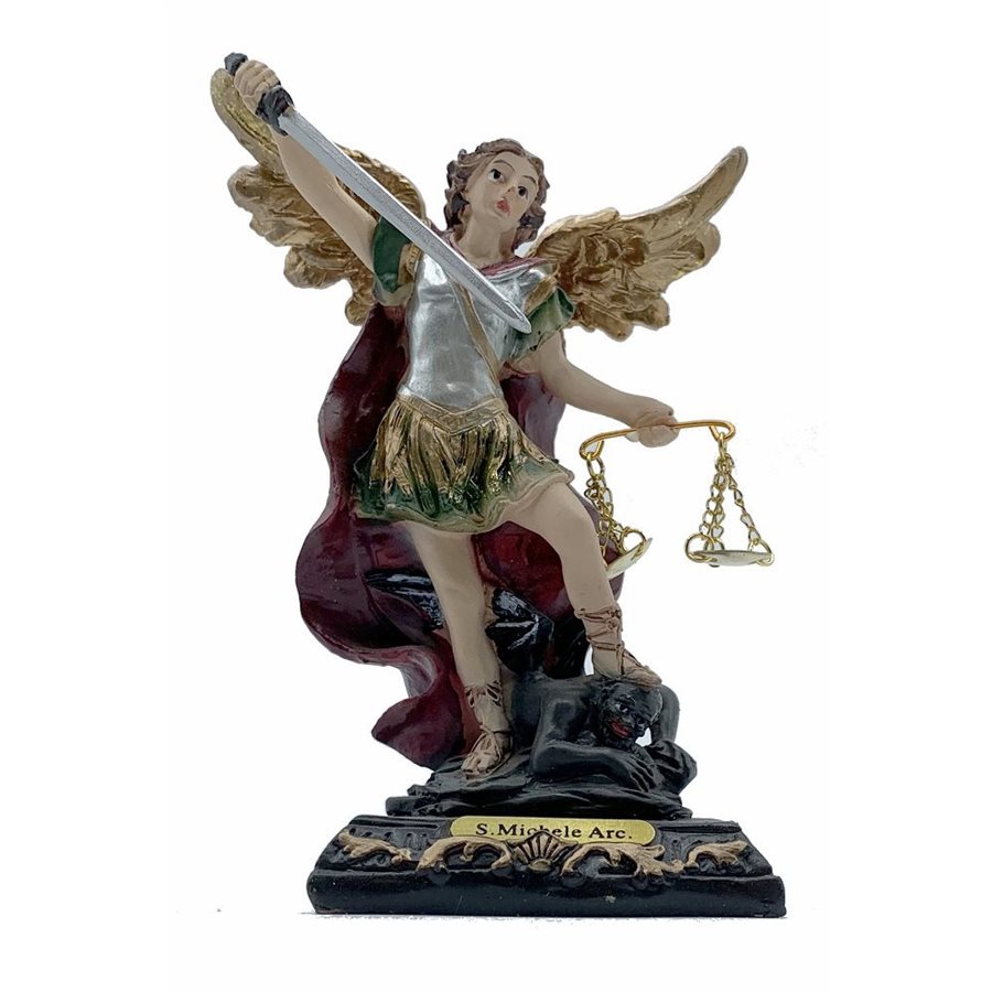 Statue Saint Michel, résine colorée, 15,2 cm