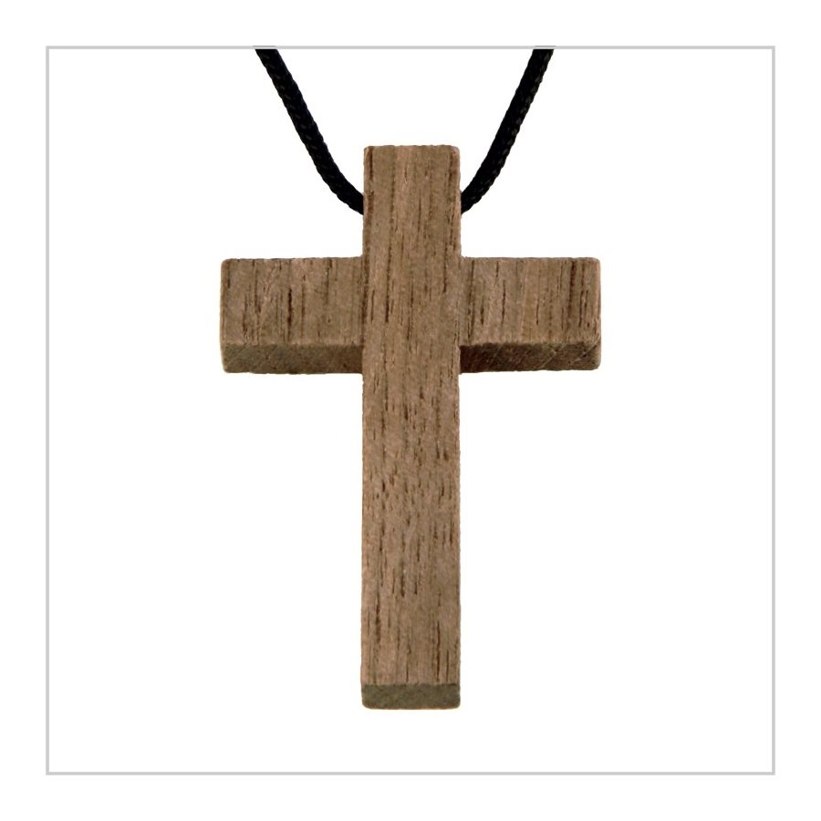 Pendentif croix & corde en noyer naturel, 1.5" (3.8 cm)
