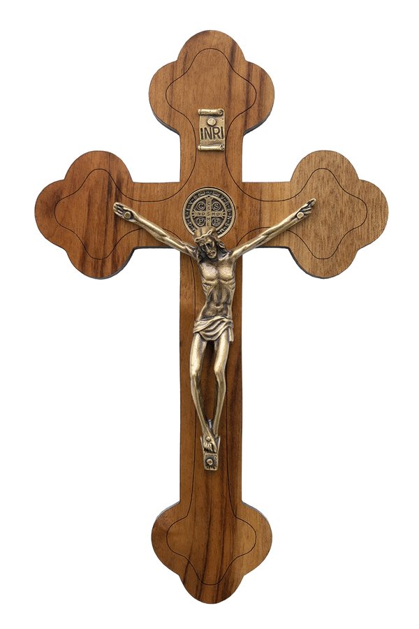 Crucifix Saint Benoit 19 cm , bois et corpus doré