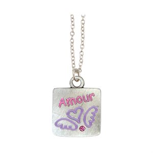 Pendentif « Amour », métal plaqué argent, 46 cm, Français