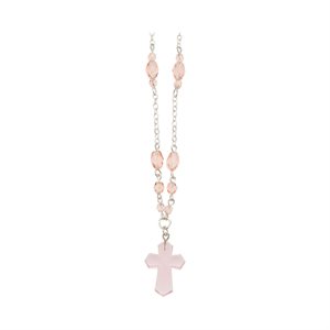 Boxed Silver Necklace, Pink Beads & Cross