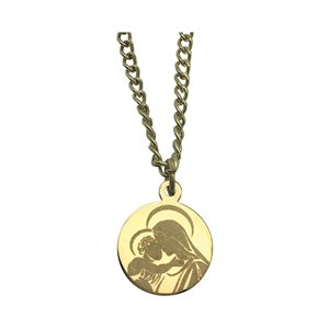 Pendentif médaille Mère et Enfant, chaîne dorés, 46 cm