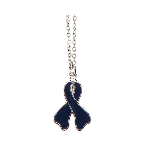 Pendentif argent & bleu foncé «Cancer côlon», 51 cm