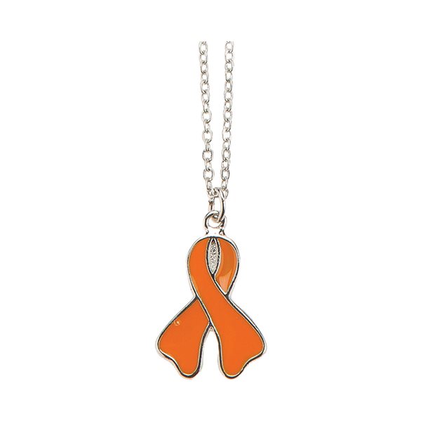 Pendentif argenté & orange « Leucémie », 51 cm, Bilingue