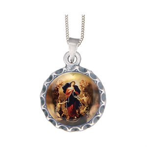 Chaîne & Médaille argenté Marie qui défait noeuds,46 cm