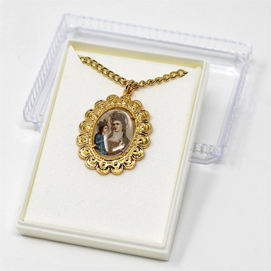 Pendentif médaille Ste Anne Beaupré chaine doré 46 cm
