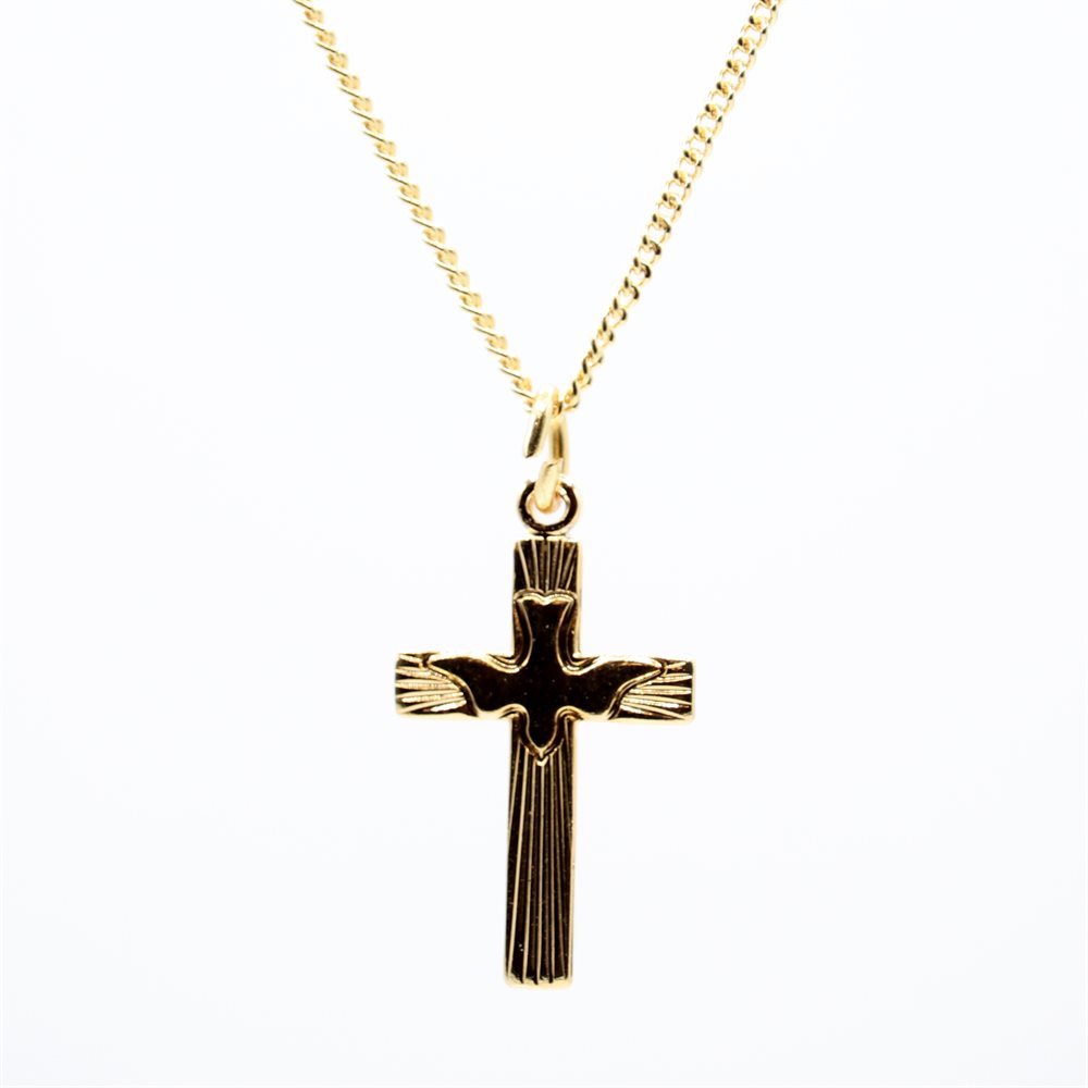 Pendentif croix colombe 7 / 8'' avec chaine doré 46 cm Pendentif croix colombe 7 / 8'' avec chaine doré 46 cm