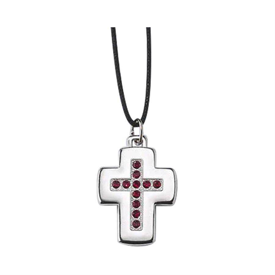 Cross Pendant with red Swarovski Crystals