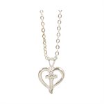 Boîte pendentif croix & coeur argenté, pierre cristal, 46 cm