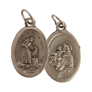Médaille Saint Antoine et Saint François, métal oxydé / un