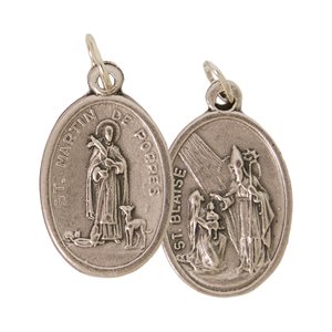 Médaille deSaint Martin et Saint Blaise, métal oxydé / un