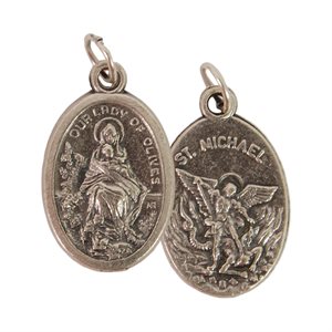 Médaille de ND Olivier et Saint Michel, métal oxydé / un