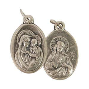 Médaille du Bon Conseil et Sacré-Coeur Jésus, métal oxydé