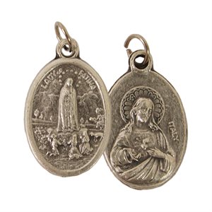 Médaille de ND Fatima et Sacré-Coeur-Jésus, métal oxydé / un