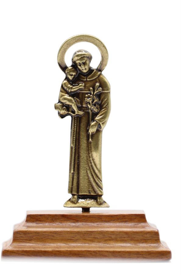 Gold Trinket of St. Anthony on Wood Base, 2"