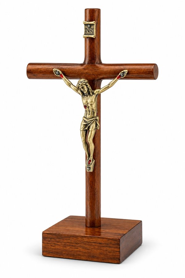 Crucifix on base, 6'', wood wit antique bronze corpus