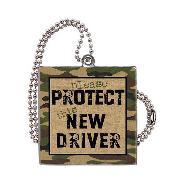 "New driver" Camo Car Charm, metal, 2.4", E