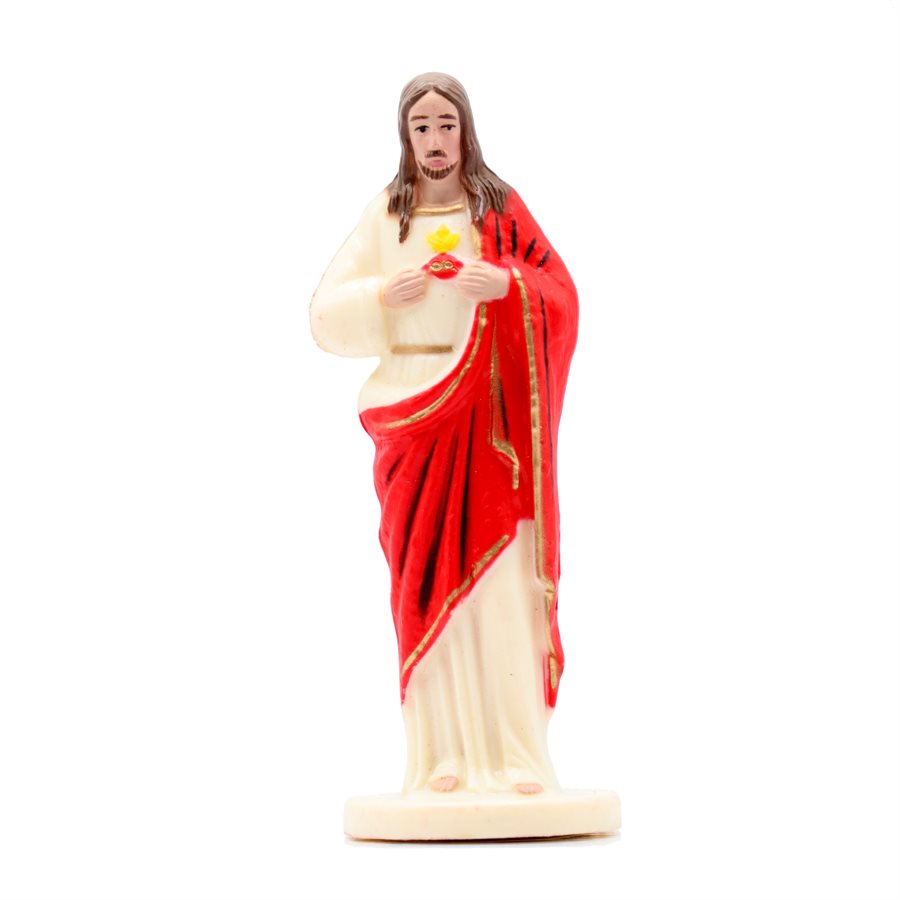 Statue Sacré Coeur Jésus pour auto, nacrée et colorée, 10 cm