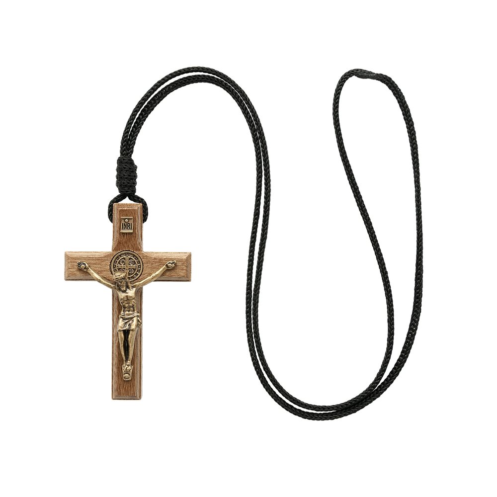 Saint Benedict Cross necklace, wood, 2 3 / 4''