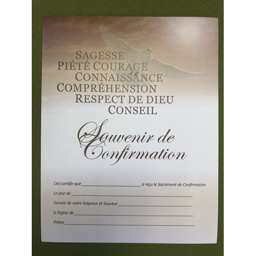 Certificat de Confirmation, Français / un