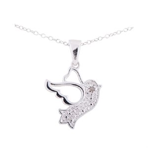 Pendentif colombe, chaîne et breloque argent .925, 46 cm