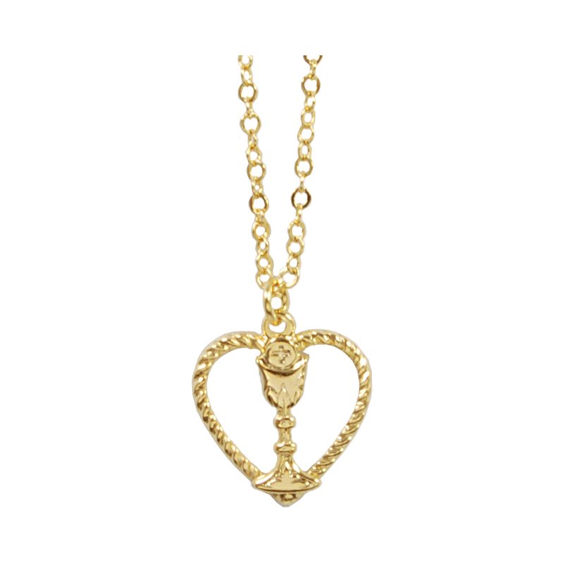 Pendentif « 1ère Communion » coeur, métal doré, 46 cm