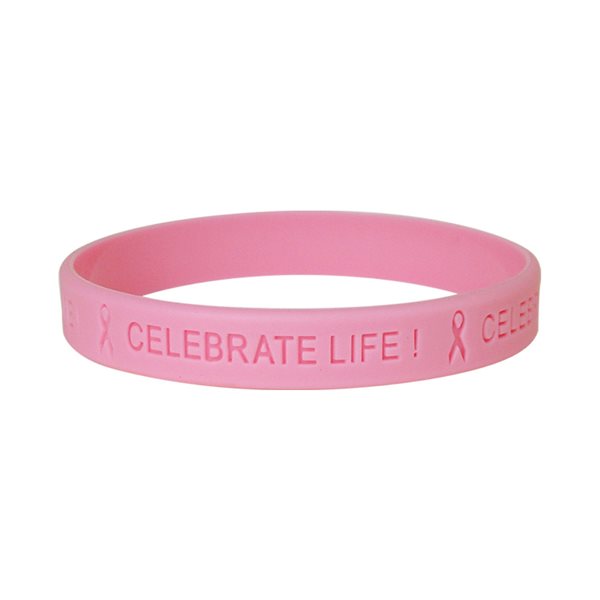 Bracelet ext. « Celebrate... », silicone rose, Anglais