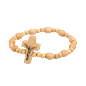 Bracelet élastique dizainier, ivoire, avec crucifix