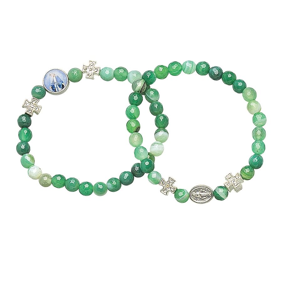Bracelet perles d'agathe rayée, vert, Médaille mirac