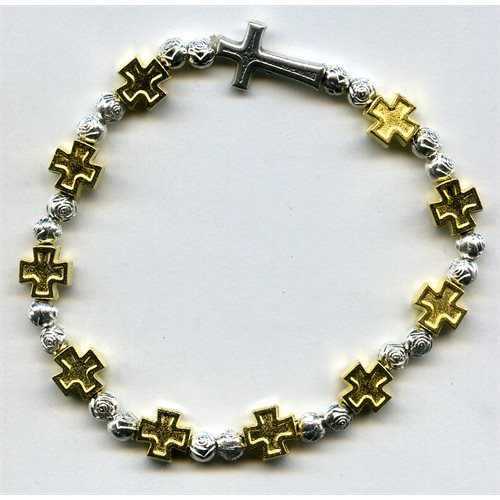 Bracelet croix argents et dorées, perles