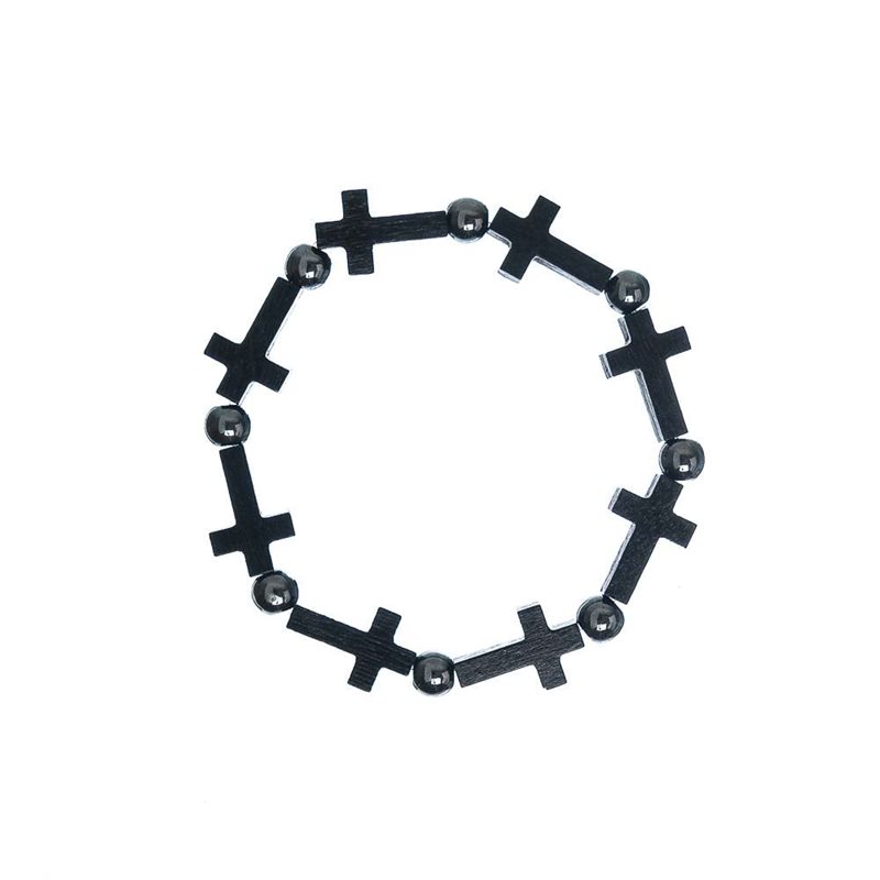 Bracelet croix de bois noir & perle hématite 8 mm Bracelet croix de bois noir & perle hématite 8 mm