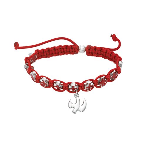 Bracelet de corde rouge ajustable, croix & colombe