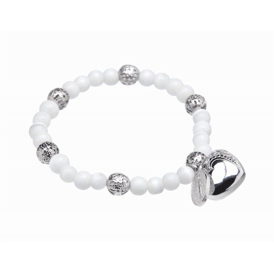 Bracelet perles oeil de chat blanc 6 mm, 5 cm