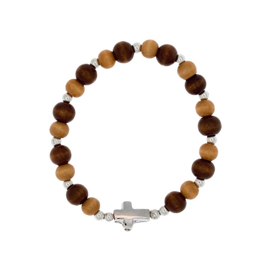 Bracelet élastique avec perles de bois bicolores