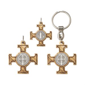 Porte-clés de Saint Benoit, bois olivier et métal