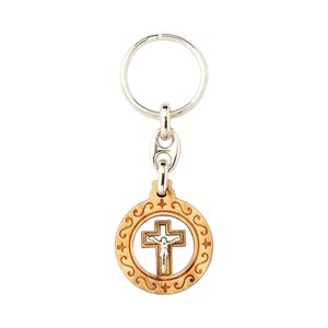 Porte-clés avec crucifix, bois et métal
