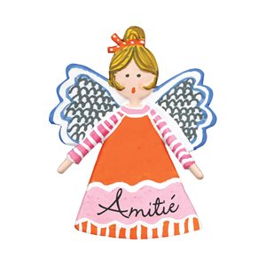 Épinglette, petit ange "Ami", paint main, 4,5 cm, Français