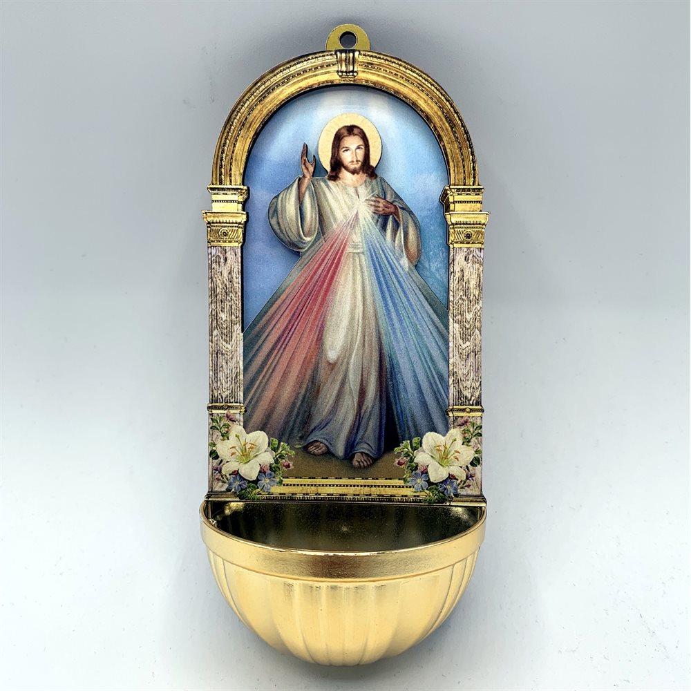 Bénitier en bois et plast 7,2 x 15,5 cm Jésus miséricordieux Bénitier en bois et plast 7,2 x 15,5 cm Jésus miséricordieux