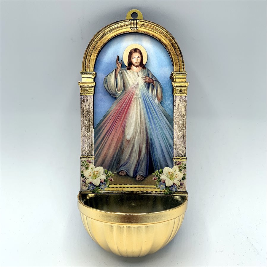 Bénitier en bois et plast 7,2 x 15,5 cm Jésus miséricordieux