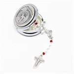 White and red rosary, 3mm and metal box