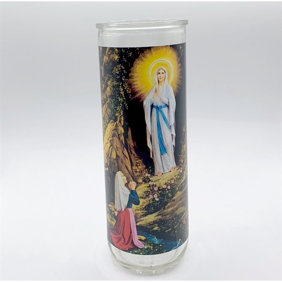 Contenant de verre, Notre Dame Lourdes, 7,6 x 21 cm / un