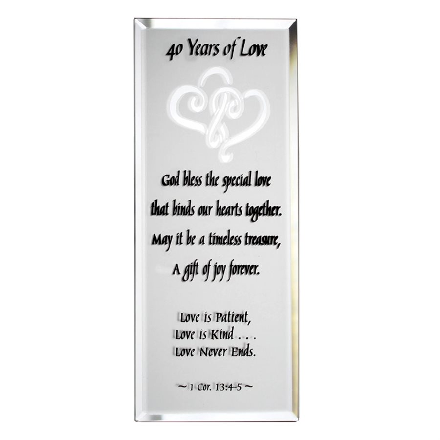 Plaque miroir "40 Years of Love" 7 x 18 cm, Anglais