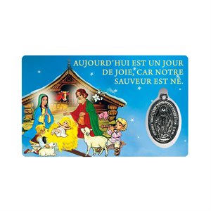 Image plastifiée et médaille de la Sainte famille, Français