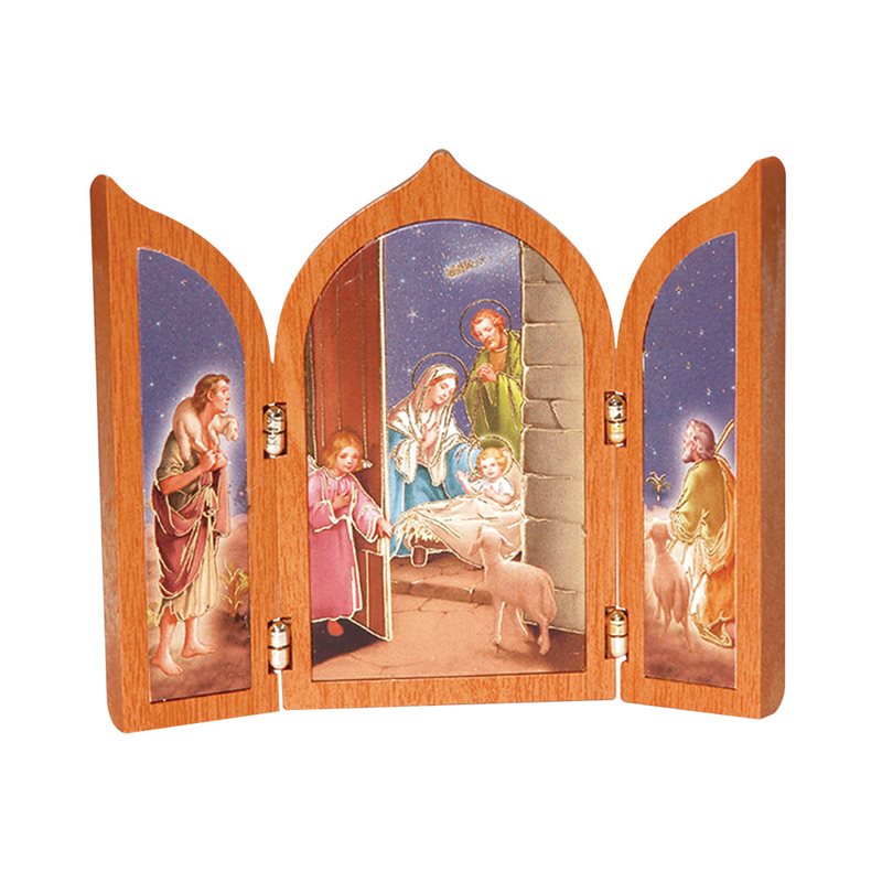 Wood plaque, 3 Nativity scenes, 4¾ x 4 x 3.5''