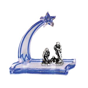 Crèche en plexiglass bleu, "Ste-famille", métal, 5 cm