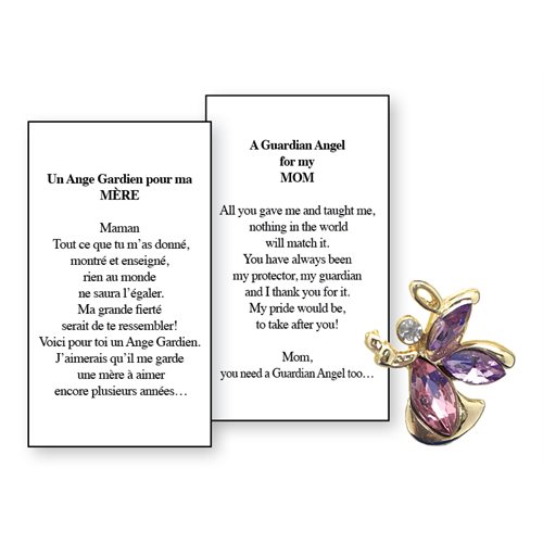 Lapel Pin Poeme, Ange Gardien mère, Anglais