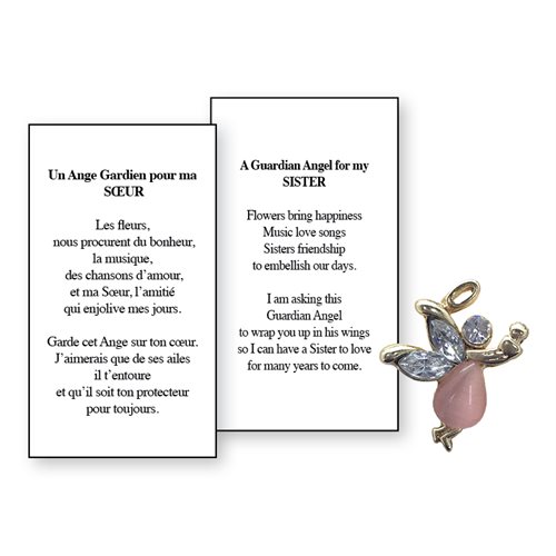 Lapel Pin Poeme, Ange Gardien soeur, Anglais