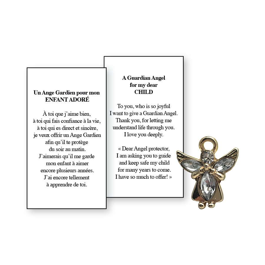 Lapel Pin Poeme, Ange Gardien enfant adoré, Anglais