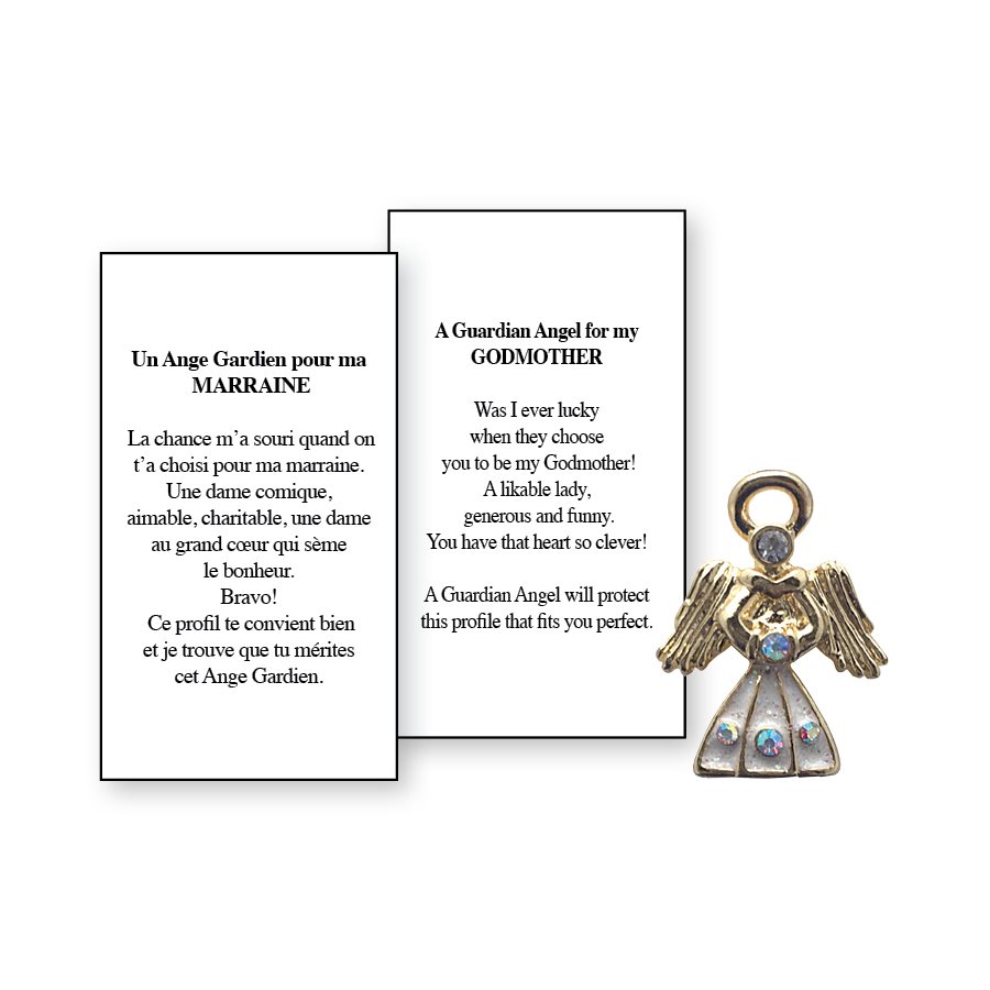 Lapel Pin Poeme, Ange Gardien marraine, Anglais