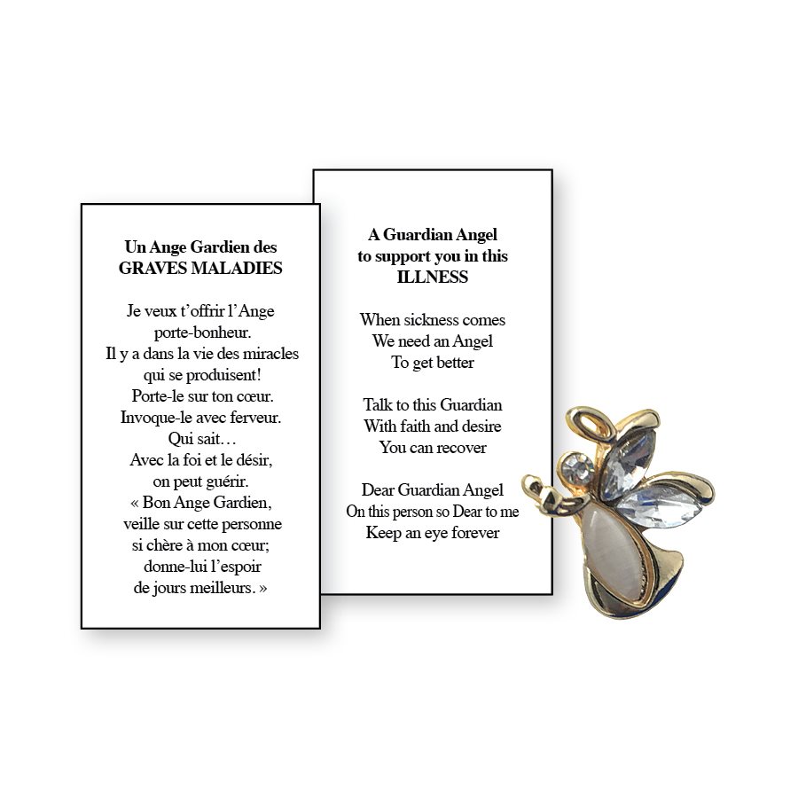 Lapel Pin Poeme, Ange Gardien maladie, grave, Anglais